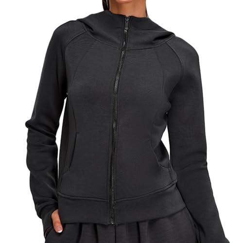 NCTCITY Sudadera con Capucha para Mujer Casual Correr Yoga Fitness Hoodie con Bolsillo y Cremallera Clásico Sweatshirt Cálido con Agujeros para los Pulgares, para Otoño Invierno