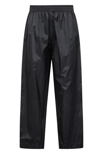 Mountain Warehouse Pakka Kids Waterproof Over Trousers - Taped Seams Rain Pants, Lightweight, Rip-Stop, Packaway Bag - for Autumn Winter, Walking, Travelling Black Kids Size 7-8 Years