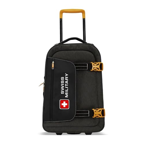 Image of SWISS MILITARY Honey 45L Charcoal Grey Soft Cabin Luggage Trolley Bag, Unique Design, Silent Glide 2-Wheel System, Quick Access Pockets, Separate Wet Pouch, Durable Base, Lightweight Travel Suitcase