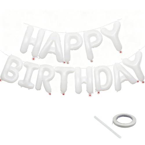 Image of White Happy Birthday Balloon Banner 16 Inch - White Birthday Decorations Happy Birthday Sign Reusable Foil Letters Balloons Suitable for Men, Women Party Decorations,Birthday Decor Party Supplies