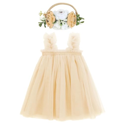 Century Star Baby Girl Dresses First Birthday Outfit Girl 1St Birthday Girl Outfit Baptism Toddler Flower Dress Half Birthday Outfit Easter Tulle Tutu Infant Gifts 12-18 Months Champagne cover