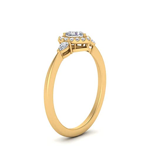 Image of 55Carat Choose Your Gemstone Halo Pear Accent Diamond CZ Ring Yellow Gold Plated Heart Shape Petite Engagement Rings Everyday Jewelry Wedding Jewelry Handmade Gifts for Wife US Size 4 to 12