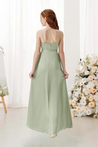 Satin Juniors Bridesmaid Dresses with Slits Spaghetti Straps Flower Girl Dresses Formal Wedding Party Dress2