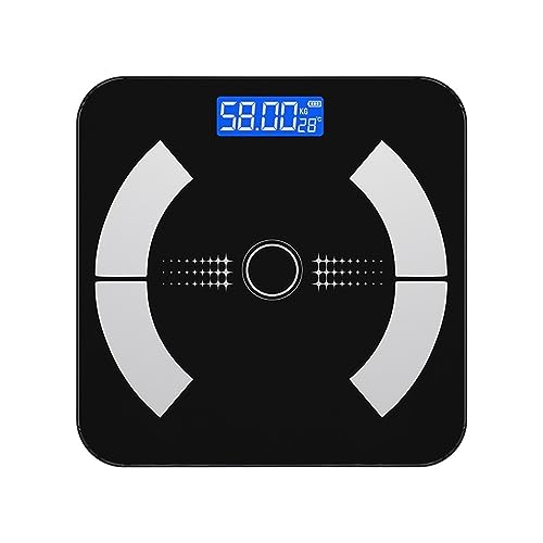 Básculas De Baño Báscula De Cuerpo De Piso Bluetooth Básculas De Grasa BMI Báscula De Peso Inteligente Digital LED Analizador De Composición Corporal De Equilibrio FáCil De Usar(Black)