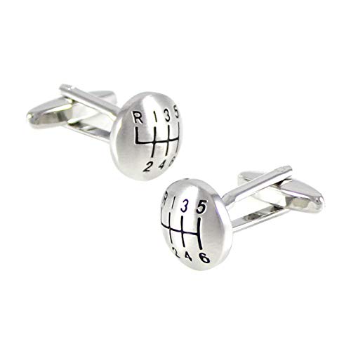 Matte Silver Tone Domed Shape 6 Speed Gear Shift Cuff Links Car Cufflinks with Gift Box3