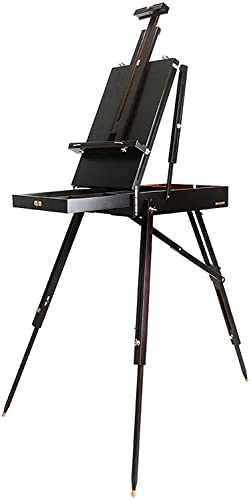 Juego de caballete de madera ajustable y portátil, caja plegable de pintura al óleo y kit de suministros de arte para adultos y estudiantes, caballete de arte negro multifuncional para pintar y