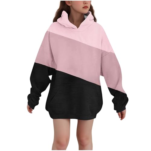 Girls Casual Hoodies Color Block Loose Cute Pullover Tops Fall Winter Warm Hooded Sweatshirt for 3-14 Years