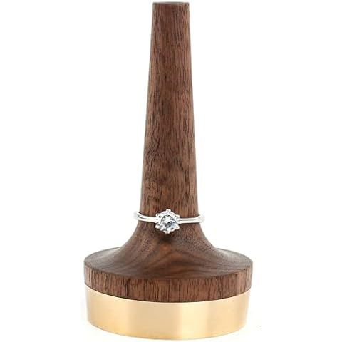 Wooden Ring Holder For Jewelry | 1 Piece | Black Walnut Wood & Brass Stand | Gift For Men & Women, Engagement, Wedding & Anniversary | Him & Her Rings Modern Display | Fits Any Band Size 00 Up Cover