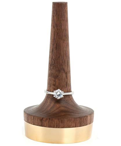 Soporte de anillo de madera para joyas, 1 pieza, soporte de madera de nogal negro y latón, regalo perfecto para hombres y mujeres, compromiso, boda y aniversario, exhibición moderna de anillos para él