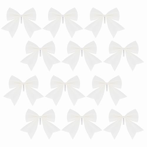 12Pcs White Glitter Bows for Christmas Tree Decoration 5.9Inch Decorative Wreaths Bow Bowknot Ornaments for Crafts Garland Holiday Home Decor