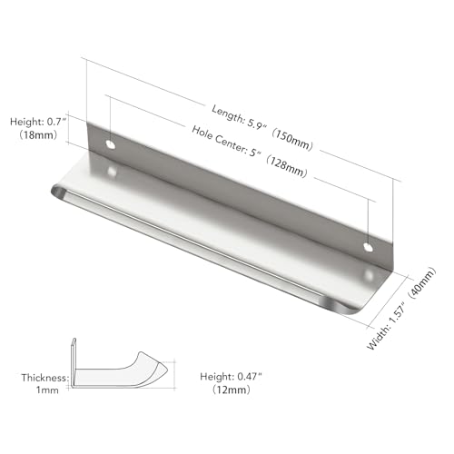 Image of Brushed Nickel Cabinet Handles Finger Edge Pulls 5.9 Inch CC 12 Pack | Low-Profile Finger Grip, Cabinet Door Edge Mount, Smooth Handle Shape, 5.9 Inch (150mm), For Drawers, Cupboards, Kitchen