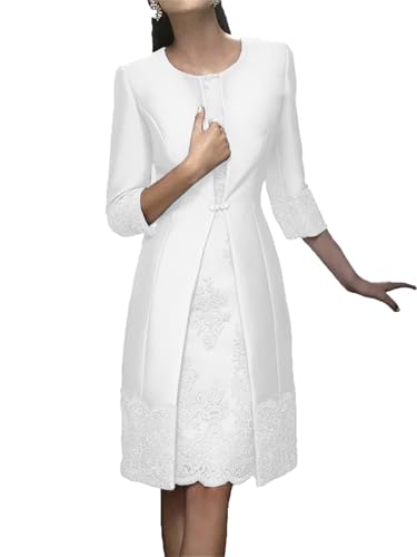 Sheath/Column Mother of The Bride Dress Wedding Guest Vintage Jewel Neck Satin Jacket Dresses with Appliques 2024