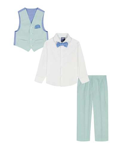 Image of IZOD Boys' 4-piece Formal Dress Up Suit Set, Vest, Pants, Collared Shirt, and Tie