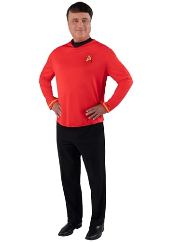Mens Star Trek Scotty Costume Shirt | Adult Long Sleeve with Starfleet Insignia and Gold Sleeve Details Large