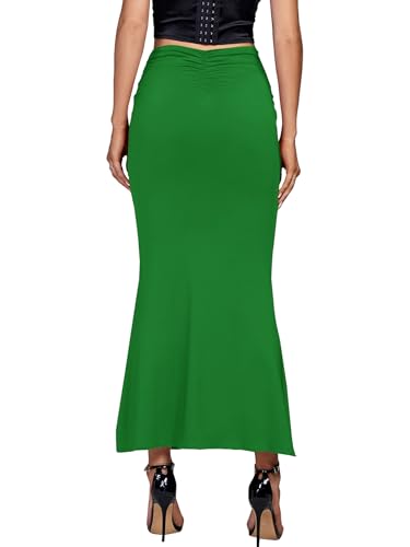 Women's Casual High Waist Ruched Stretchy Bodycon Maxi Long Skirt2