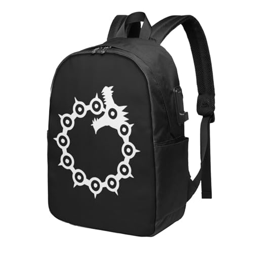 Anime Seven Deadly Sins Wrath Tattoo Travel Laptop Backpack Bag with USB Charging Port 17 Inch Computer Business Backpacks for Women Men Work College Gift,Casual Daypack,Black