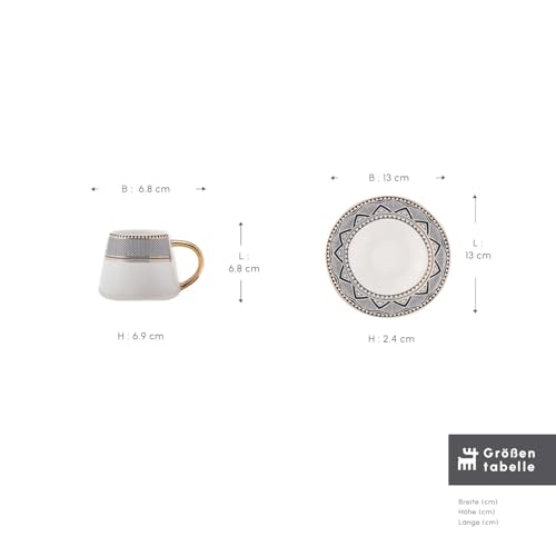 KARACA Globe Turkish Coffee Cup Set for 6 People, Small Porcelain Espresso Cups Set, 12 Piece Coffee Cups with Saucers, Ideal for Serving Arabic Coffee, Greek Coffee (80ml)