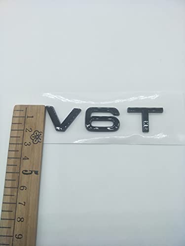 Image of 2pcs Glossy Black ABS Letter Number V6T Emblem for AUD Car Styling Side Badge Discharge Logo Sticker