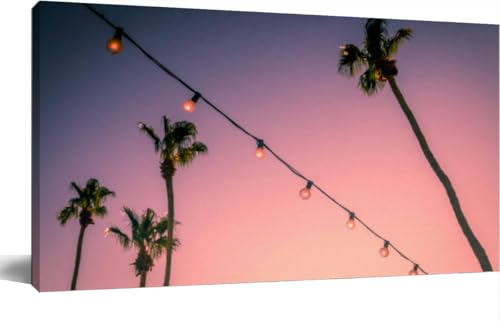 Palm Trees and String Party Lights Palm Springs Canvas Wall Art Large