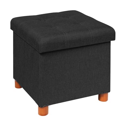 B FSOBEIIALEO Storage Ottoman with Tray, Foot Stools and Ottomans with Legs, Storage Cube Seat Linen Black 15"