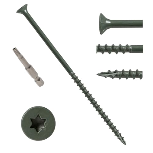 Image of LIONMAX Deck Screws 5 Inch, Wood Screws #10 x 5, 50 PCS, Rust Resistant, Exterior Epoxy Coated, Outdoor Decking Screws, Torx /Star Drive Head Screw, T25 Star Bit Included, Green