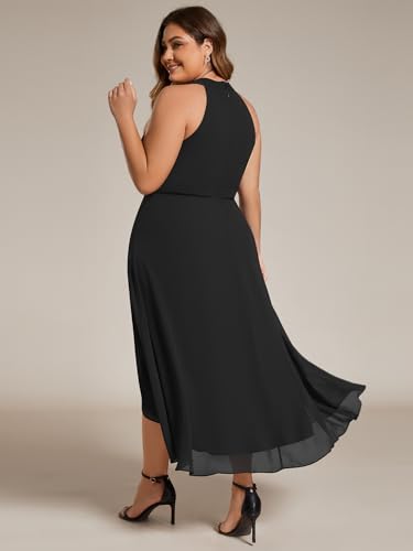 Ever-Pretty Plus Women's Sleeveless Halter A Line Pleated High Low Plus Size Wedding Guest Cocktail Dresses 31926-DA2