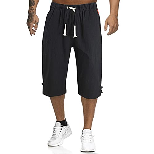 Men's Casual Capri Pants Summer Workout Relaxed-Fit Pants Lightweight Chinos Pants Drawstring Outdoor Sports Pantalones