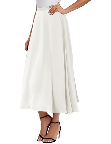 Womens Satin Maxi Skirt Spring Fall Elegant Silk High Waisted Side Split Flowy A Line Casual Formal Long Skirts