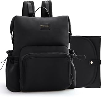 miss fong Diaper Bag Backpack - Baby Diaper Bag Neoprene Bag Large Capacity Neoprene Backpack with Diaper Changing Pad Pañaleras Para Bebe Baby Backpack with 12 Pockets for Mom & Dad -Black