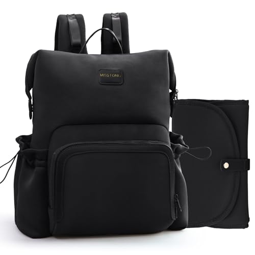 miss fong Diaper Bag Backpack - Baby Diaper Bag Neoprene Bag Large Capacity Neoprene Backpack with Diaper Changing Pad Pañaleras Para Bebe Baby Backpack with 12 Pockets for Mom & Dad -Black by miss fong - Used condition - US$28.93