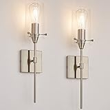 Brushed Nickel Wall Sconce, Wall Light Set of 2, Modern Industrial Vanity Lighting Fixture for Bathr