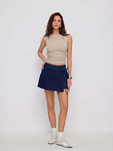 Image of CIDER Womens Tank Tops Sleeveless High Neck Ruched Crop Tops Going Out Casual Basic Ribbed Shirt Summer Fashion Clothing