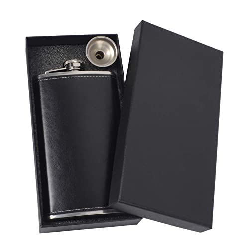 DQTYE petaca de 12 oz con embudo de acero inoxidable con petaca de alcohol de bolsillo para un discreto trago de whisky, para hombres y mujeres - negro Cover