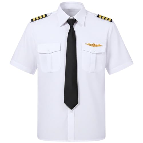 Zonfer Professional Pilot Shirt, Aviation Pilot Shirt with Necktie Badge and Epaulettes Adult Uniform Airline Pilot Costume