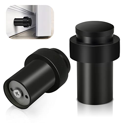 Lot de 2 butées de porte noires très résistantes en acier inoxydable - Protection murale décorative en caoutchouc solide pour plinthes - 65 mm