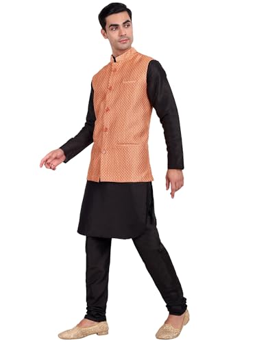 Image of Amazon Brand - Anarva Silk Blend Men's Kurta & Pant With Nehru Jacket Wedding Waistcoat
