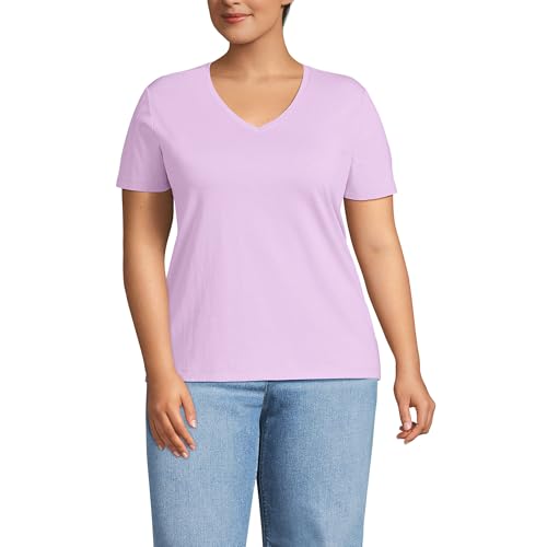 Lands' End Womens SS Relaxed Supima V Neck T Shirt Lilac Breeze Regular Large