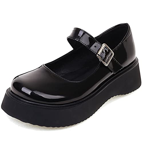 Meefit Women Patent Leather Mary Janes Wedge Low Heel Pumps Uniform Dress Shoes2