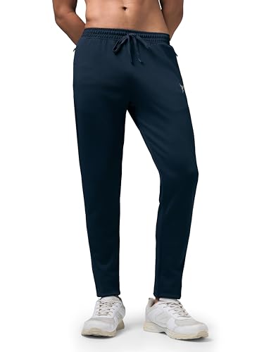 Image of TECHNOSPORT Men's Slim Fit Track Pants with Zip Pockets, ELASTO Plus Quick Dry Stretchable Lightweight Lower for Gym Running Yoga and Sports