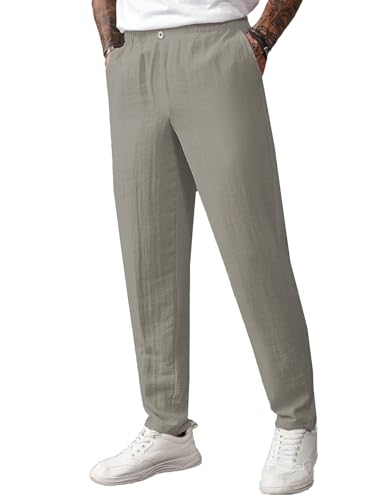 Image of TAGDO Men's Cotton Casual Premium Linen Blend Pants | Lightweight & Breathable Fabric | Elastic Waist with Button | Loose Fit | Perfect for Holidays & Travel (2055)