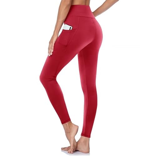 GAYHAY Leggings with Pockets for Women - High Waisted Tummy Control Workout Yoga Pants for Gym Running Large-X-Large A-red