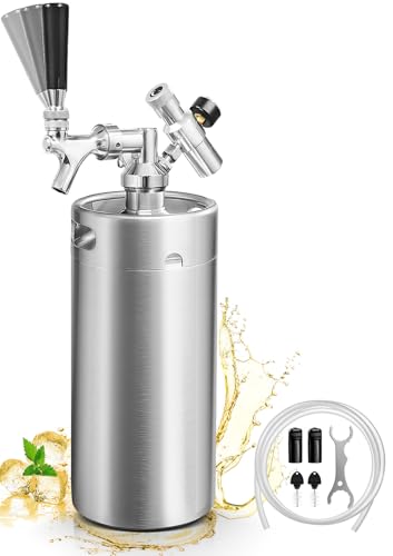 128OZ Mini Keg Growler, Pressurized Draft Beer Dispenser System Portable Stainless Steel Beer Growler Tap System Keeps Carbonation and Fresh with 0-60PSI Dual-Stage CO2 Regulator for Camping, Picnics