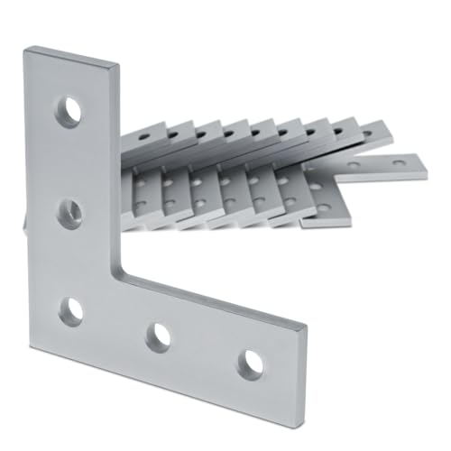 8020, 4081, 10 Series, Aluminum 5 Hole L Flat Plate Bracket Straight Mounting Connector Bracket for 80/20 T Slot Extruded Aluminum Extrusion (Clear Anodize, 1)