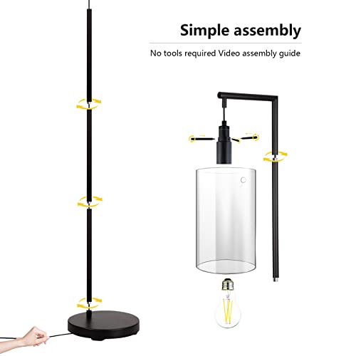 Roriano Industrial Floor Lamp, Modern Standing Lamp With Hanging Clear Glass Shade, Farmhouse Rustic Tall Pole Lamp With Foot Switch For Living Room Bedroom Office, Led Bulb Included (Black) #TOP5