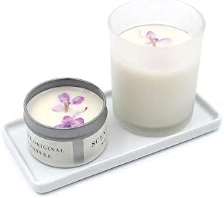 Floatant Ceramic Candle Tray Small Rectangle,Bathroom White Tray, Marble Tray, Organizer for Candle,Soap,Jewelry,Perfume,Towel Holder for Decoration Bathroom, Kitchen Sink, Counter, Restroom(Small)