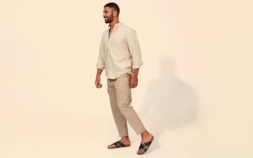 Image of Neeman's Cork Cross Strap Sandals for Men | Lightweight, Durable and Flexible Sandals | Flat Rubber Double Strap Casual Sandals