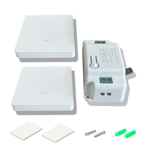 Bkiyougo Kit interrupteur sans fil, émetteur radio RF 433MHz interrupteur mural récepteur sans fil AC 220V 230V 240V jusqu'à 100mètres télécommande pour lumières 2 interrupteur 1 récepteur)