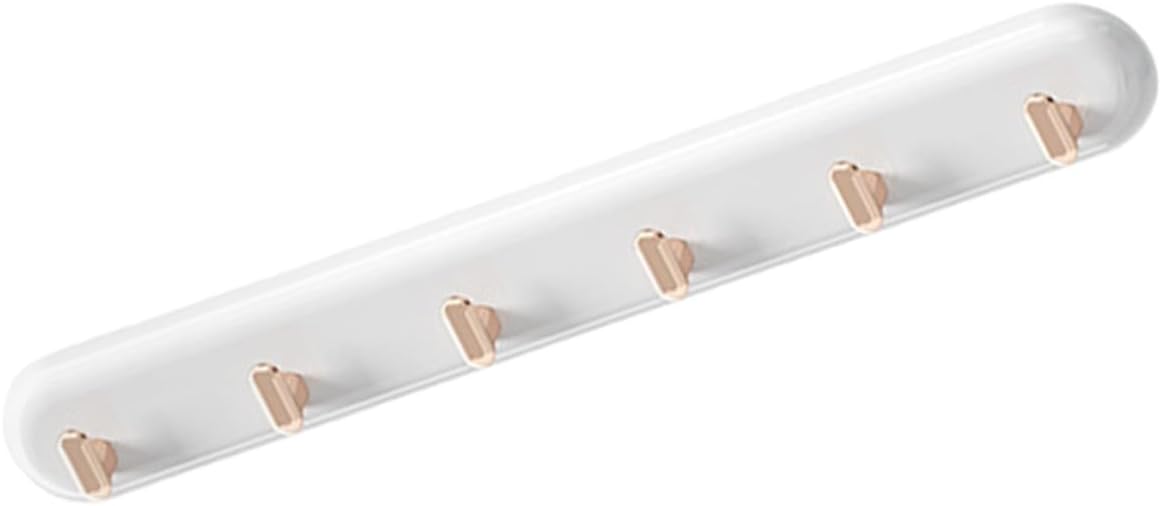 Wall-Mounted Multifunctional Hanging Hook Rack, 6-Row No-Drill Utility Hooks for Kitchen Towels, Hats, Bath Accessories, White Platinum Finish,