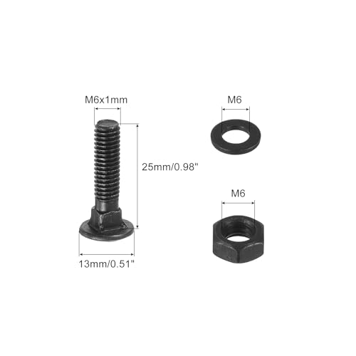 Image of uxcell M6 x 20mm Carriage Bolt Kit, 12 Set Round Head Square Neck Screws, Carriage Bolts Screws Set Includes Washers and Nuts - Carbon Steel Black Oxide for Fastening Accessories
