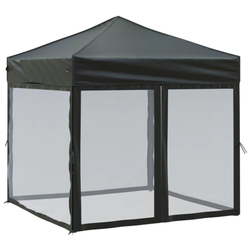vidaXL Carpa para Fiestas Plegable con Paredes Laterales Pabellón de Eventos Tienda Cenador Jardín Patio Exterior Camping Acampadas Negro 2x2 m